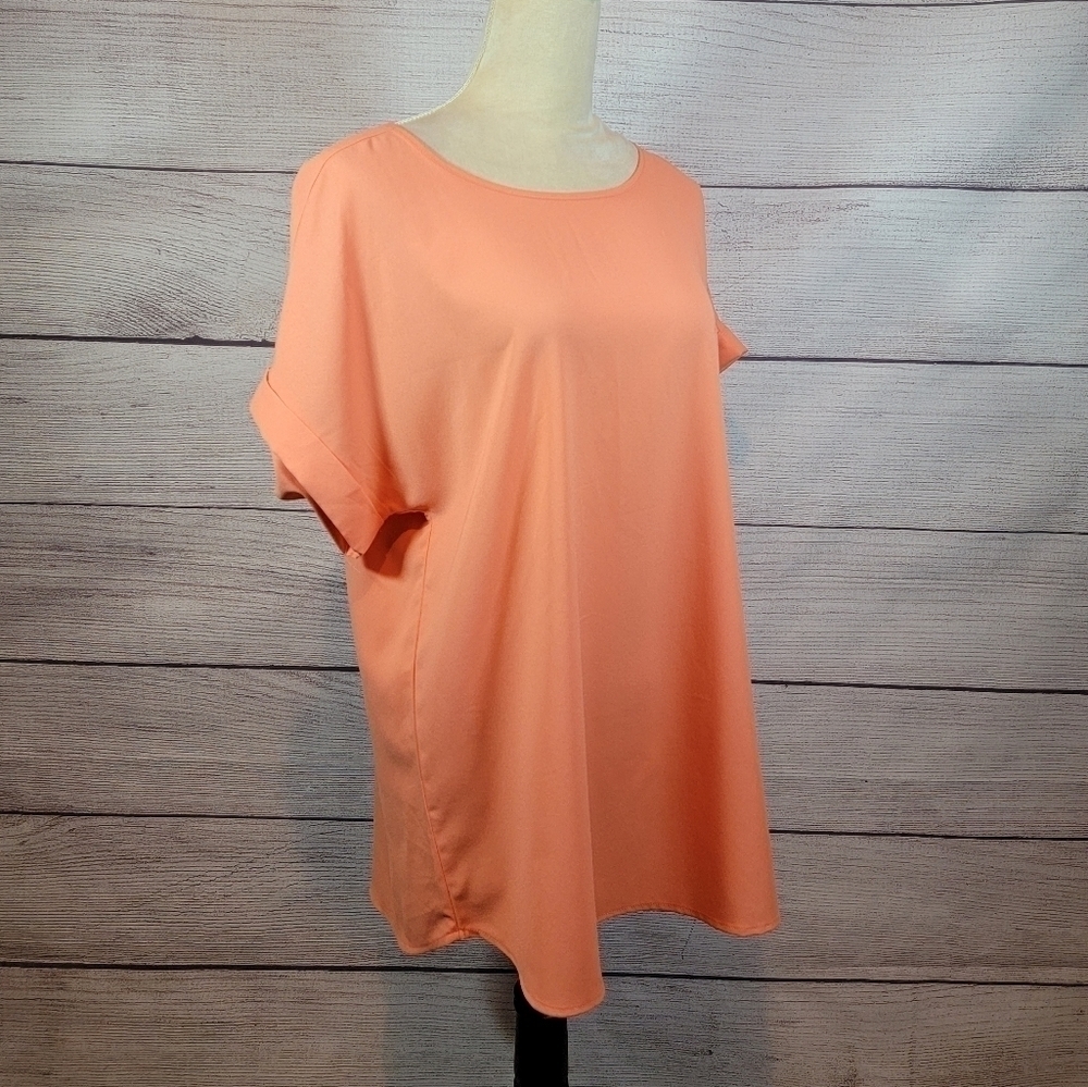 ZENANA Outfitters Short Sleeve Cuff Top Peach Orange Size Large - Picture 4 of 6